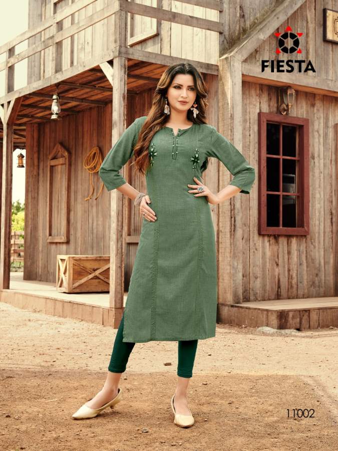 Fiesta Work Culture Latest Casual Wear Designer Three Fourth Sleeve Kurtis Collection
